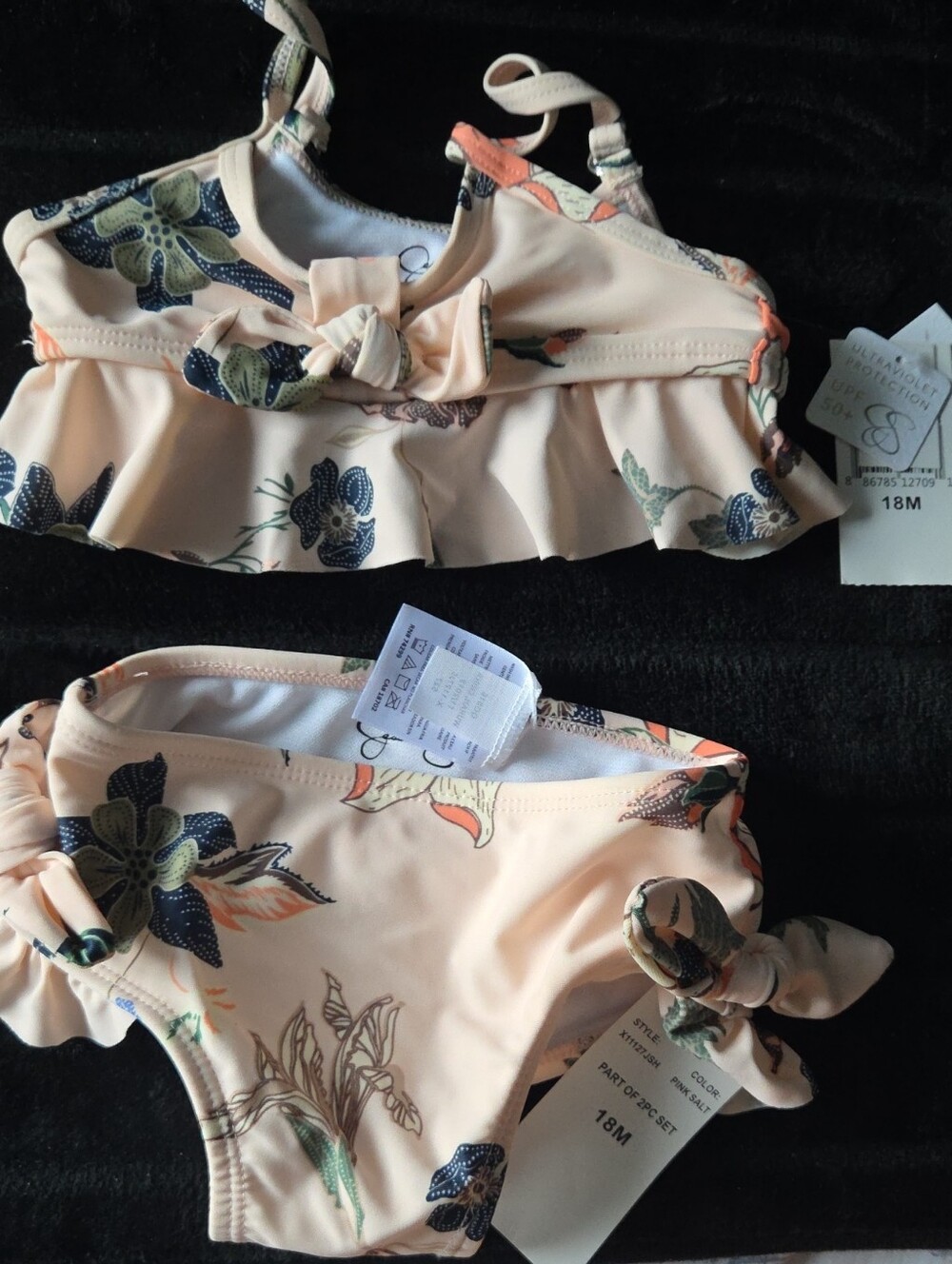 Kids Floral Ruffle Two-Piece One-Piece Swimsuit - Peach